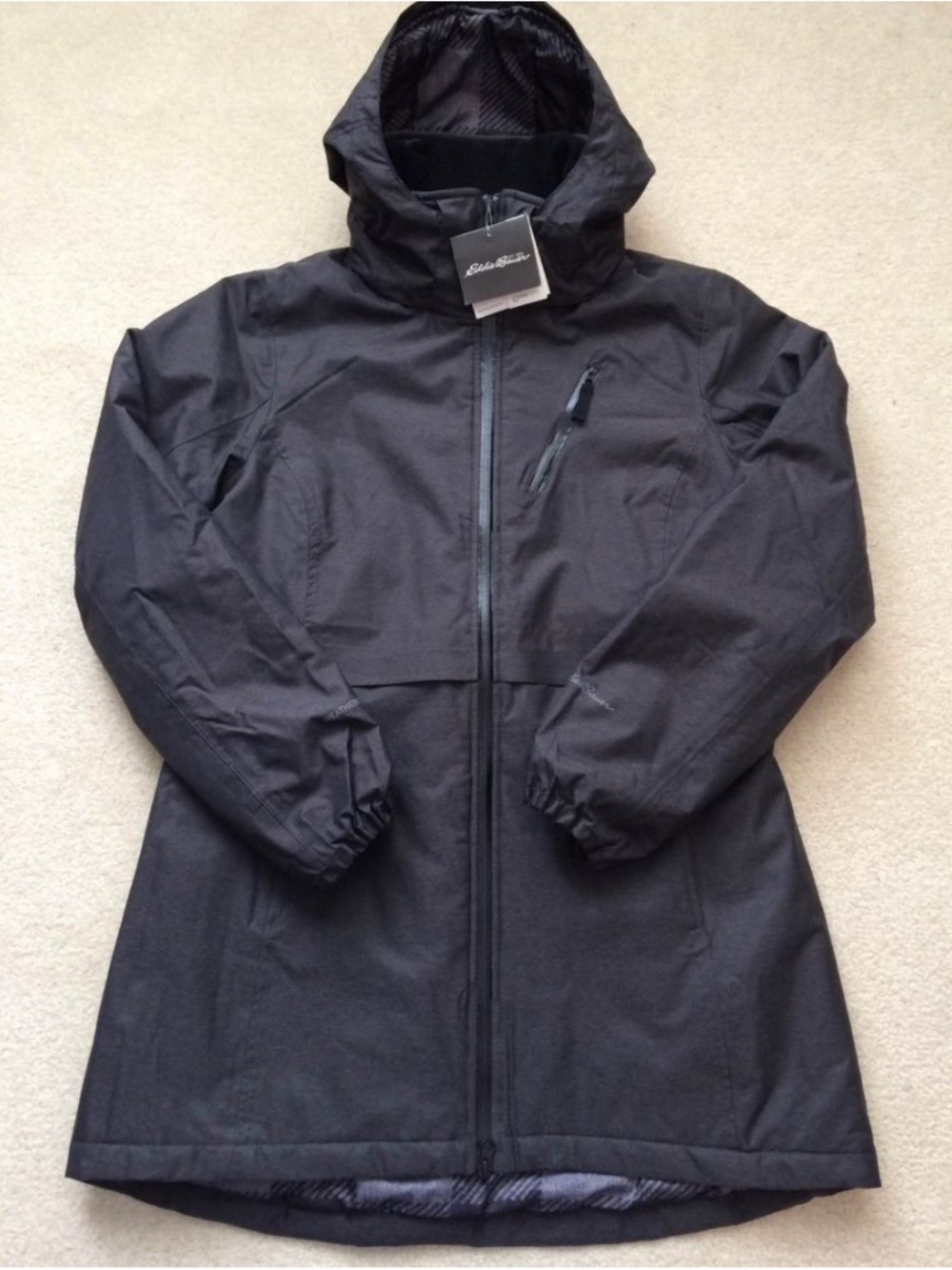 Eddie Bauer Black Hooded Waterproof Trench Coat
